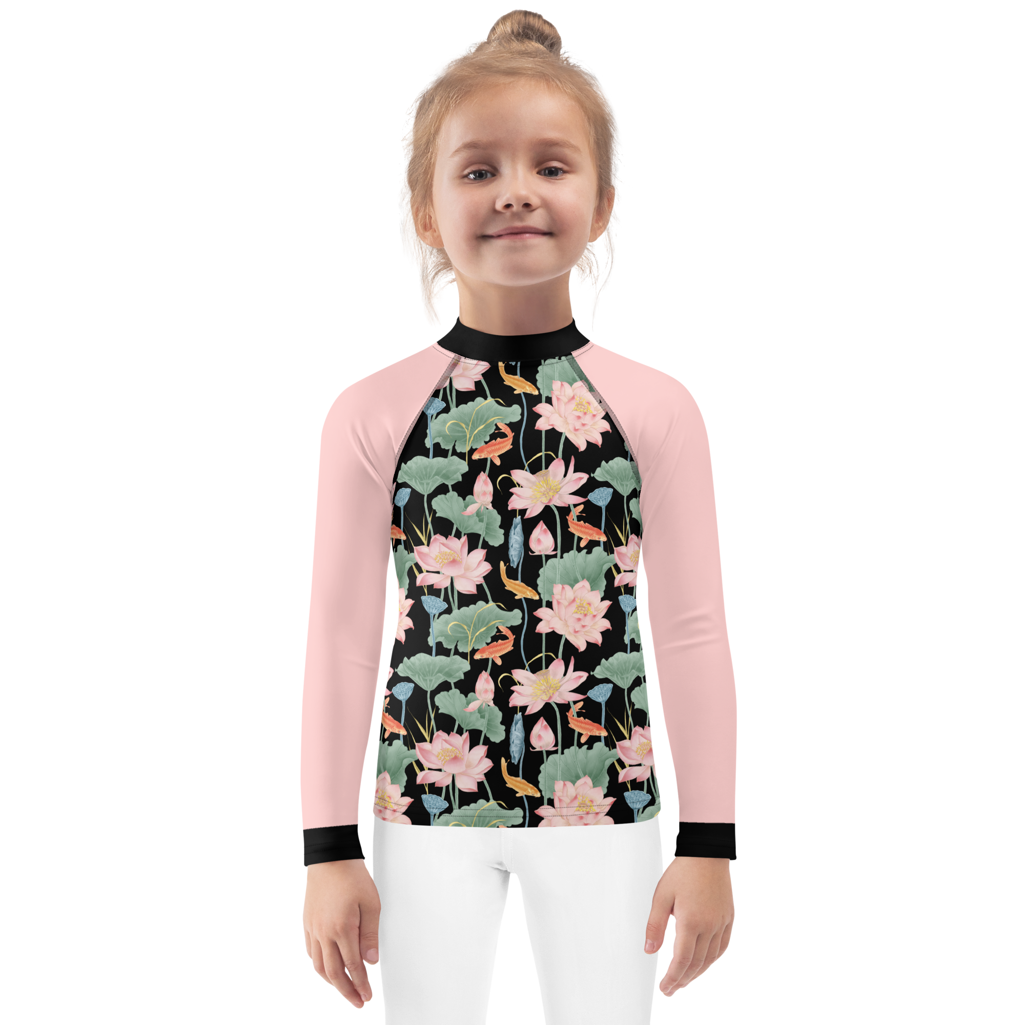 Lotus Luxe Kid's Rash Guard - Cosmos Sleeves/Black Trim – globalwarmingwear