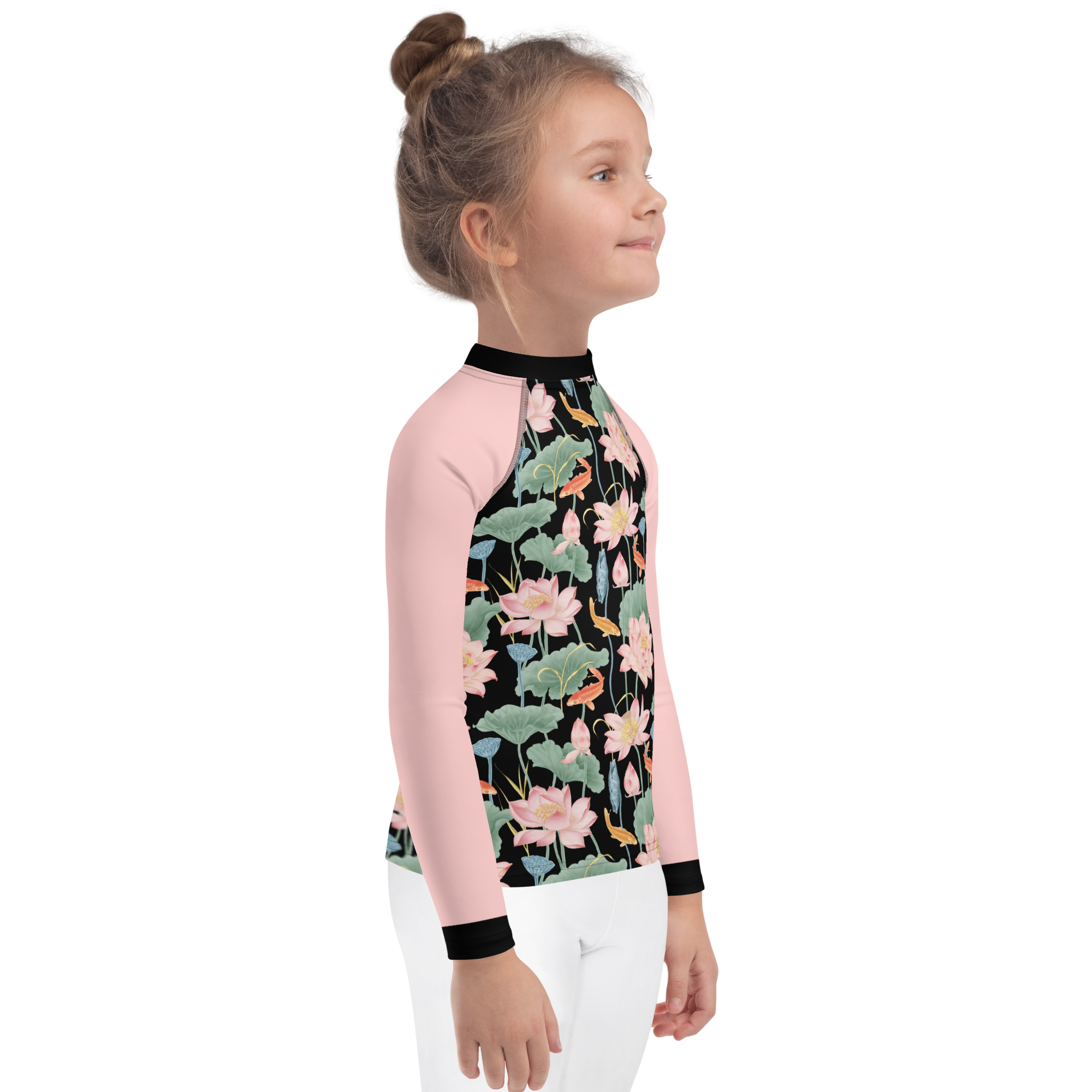 Lotus Luxe Kid's Rash Guard - Cosmos Sleeves/Black Trim – globalwarmingwear